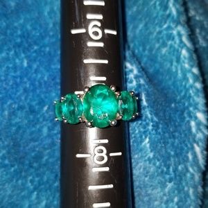 Sterling Silver Lab Created Emerald 5 Stone Ring